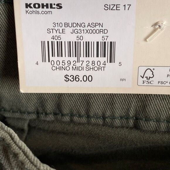 SO Goods For Life NWT Cotton Chino Midi Shorts Low Rise Matte Army Green Size 17 - Picture 4 of 6